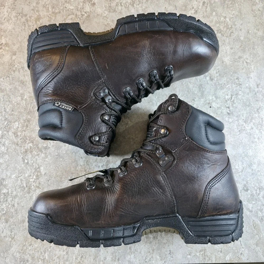 Rocky Mobilite Steel Toe Boots Dark Brown Mens SIze 10 WIDE Work Lace Up‎